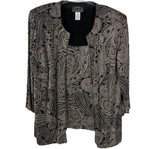 Alex Evenings Jacket Tank Twin Set Size 3X Brown Paisley Sparkle Formal Evening